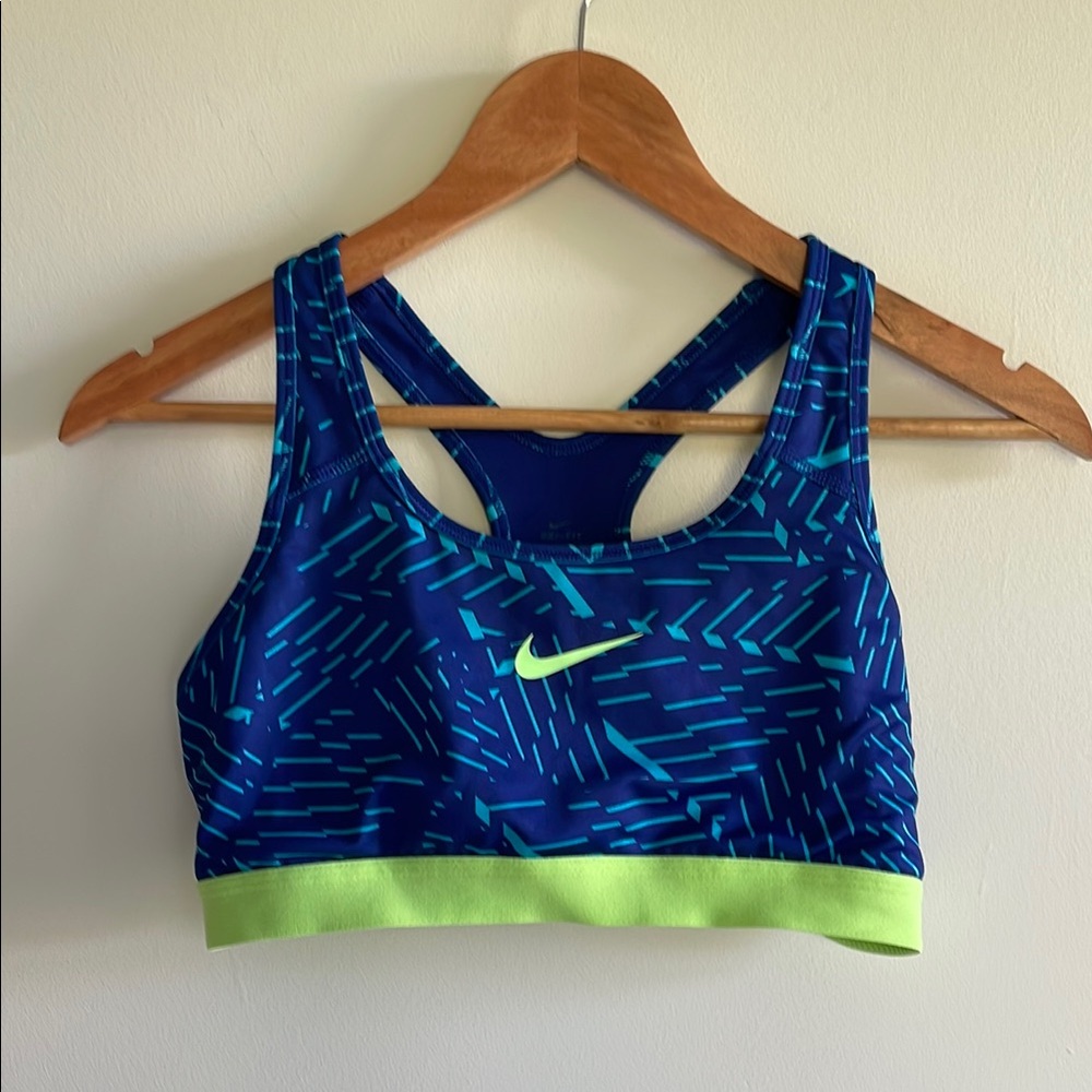 Nike Vibrant Blue Sports Bra with Neon Green Trim